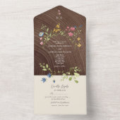 Boho Wilde Bloemen Bos Bruiloft All In One Uitnodiging (Binnen)