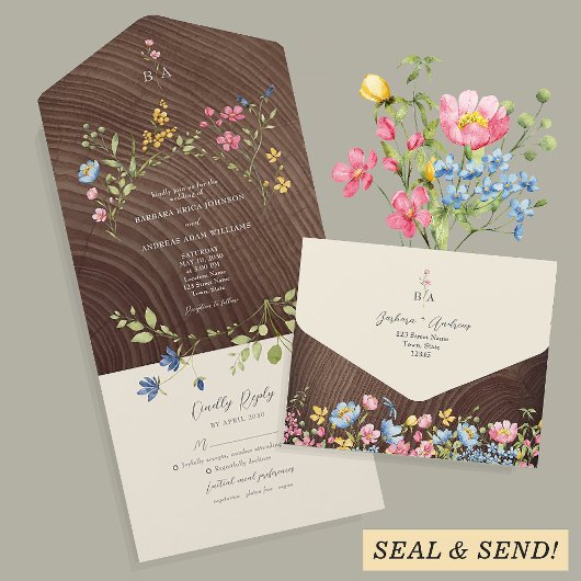 Boho Wilde Bloemen Bos Bruiloft All In One Uitnodiging