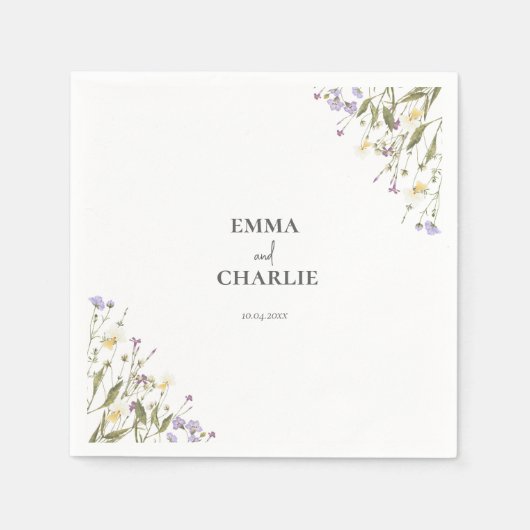 Boho wilde bloemen Botanische bruiloft Papier serv Servet (Voorkant)