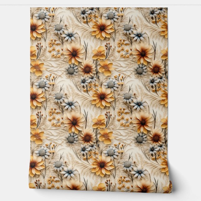 Boho wilde bloemen branden oranje herfstkleuren bl behang (Afrollen)
