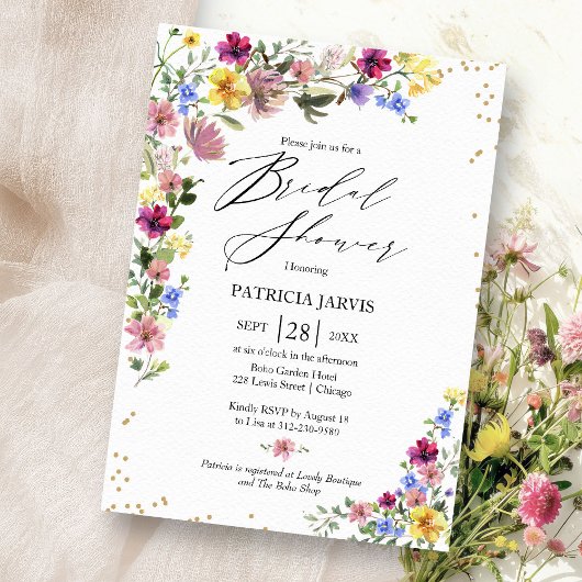 Boho Wilde Bloemen Bruidsdouche Kaart