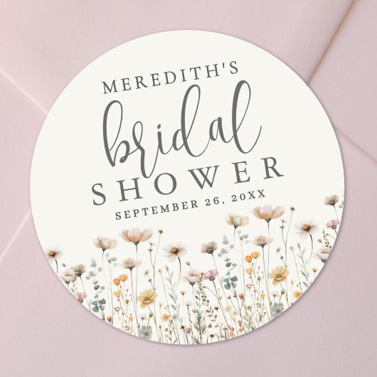 Boho Wilde Bloemen Bruidsdouche Ronde Sticker