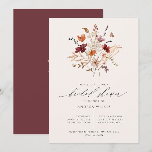 Boho Wilde Bloemen Bruidsfeest Kaart (Voorkant / Achterkant)