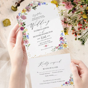 Boho Wilde Bloemen Bruiloft All In One Uitnodiging