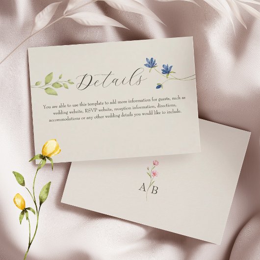 Boho Wilde Bloemen Bruiloft Details Informatiekaartje