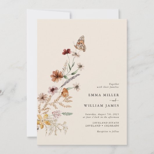 Boho Wilde Bloemen Bruiloft Kaart (Voorkant)