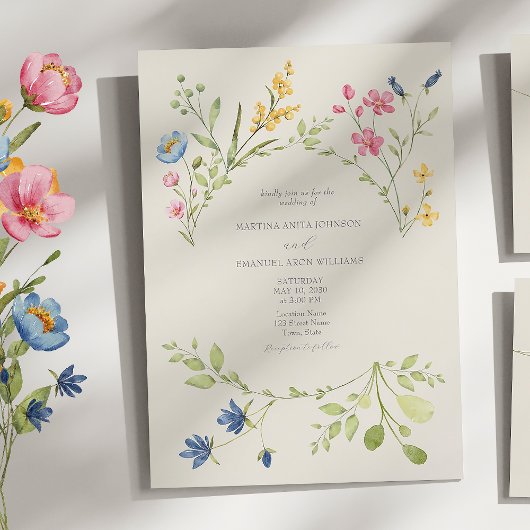 Boho Wilde Bloemen Bruiloft Kaart