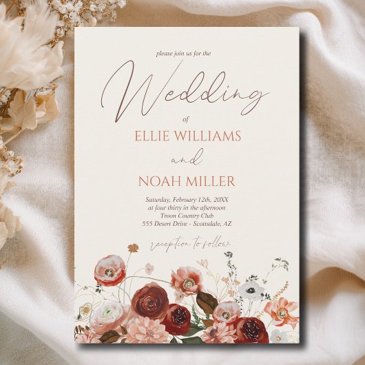 Boho Wilde Bloemen Bruiloft Kaart