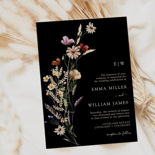 Boho Wilde Bloemen Bruiloft Kaart