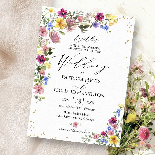 Boho Wilde Bloemen Bruiloft Kaart