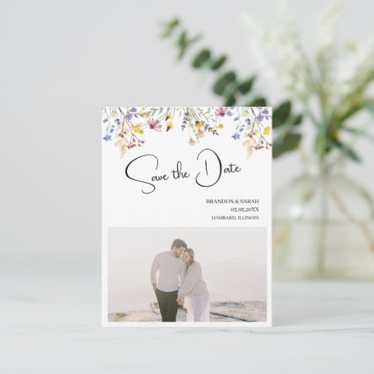 Boho Wilde Bloemen Bruiloft Save The Date (Staand voorkant)