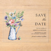 Boho Wilde Bloemen Bruiloft Save the Date Acryl Uitnodigingen (Voorkant)
