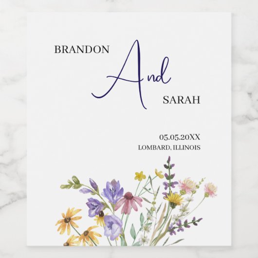 Boho Wilde Bloemen Bruiloft Wijn Etiket (Enkel label)
