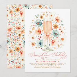 Boho wilde bloemen brunch en bubbels bruidsuitnodi kaart