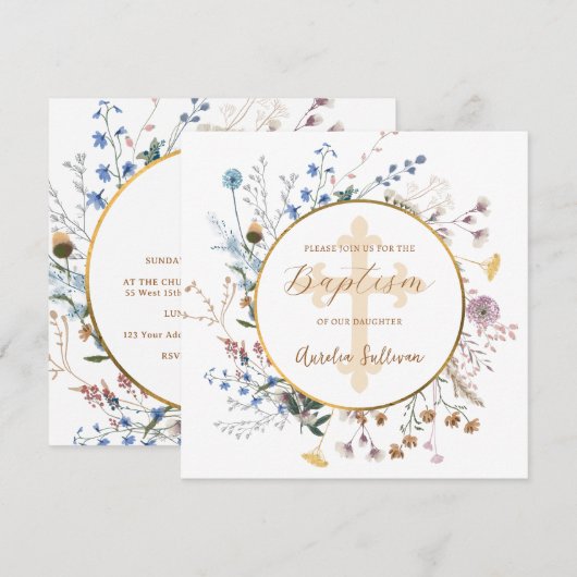 Boho wilde bloemen Cirkel Doop Kaart (Voorkant / Achterkant)