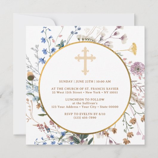 Boho wilde bloemen Cirkel Doop Kaart (Achterkant)