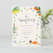 Boho Wilde Bloemen Citrus Zomer Bruiloft Kaart (Staand voorkant)