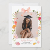 Boho Wilde Bloemen Coquette Strik foto afstuderen Kaart (Achterkant)
