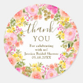 Boho wilde bloemen dank u roze vrijgezellenfeest ronde sticker (Voorkant)