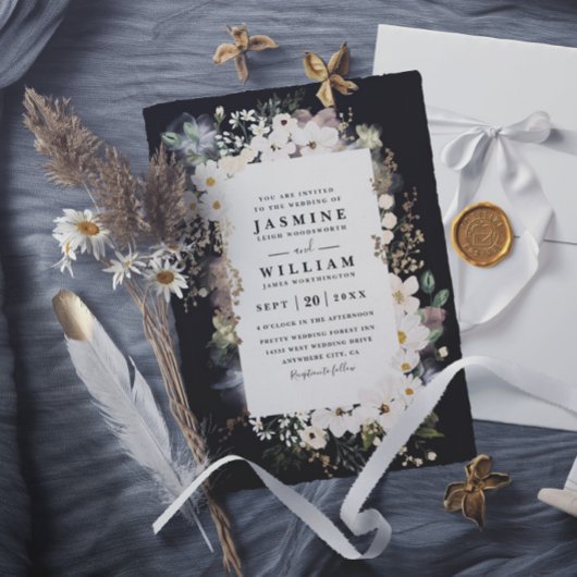 Boho Wilde Bloemen Elegante Moderne Chic Bruiloft Kaart