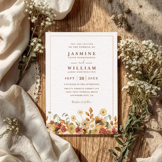 Boho wilde bloemen Elegante Moderne QR Code Trouwe Kaart