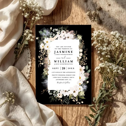Boho Wilde Bloemen Elegante Moderne QR Code Trouwe Kaart