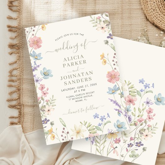 Boho wilde bloemen elegante salie script bloem bru kaart