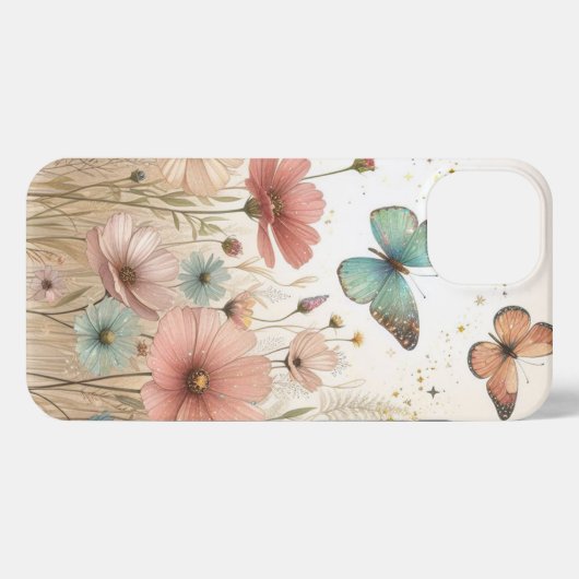 Boho Wilde Bloemen en Vlinders iPhone Case iPhone Hoesje (Achterkant horizontaal)