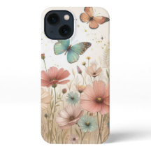 Boho Wilde Bloemen en Vlinders iPhone Case