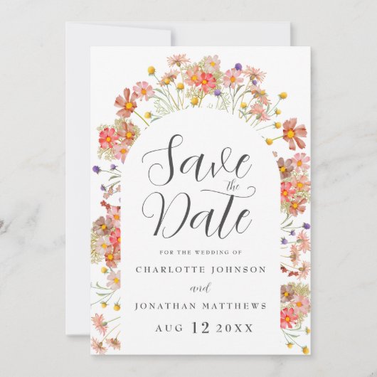 Boho Wilde Bloemen Foto Boog Bruiloft Save The Date (Voorkant)