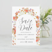Boho Wilde Bloemen Foto Boog Bruiloft Save The Date (Staand voorkant)