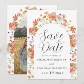 Boho Wilde Bloemen Foto Boog Bruiloft Save The Date (Voorkant / Achterkant)