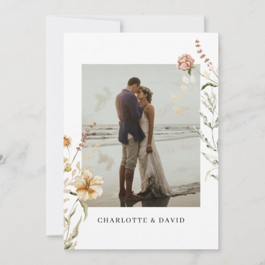 Boho Wilde Bloemen Foto Bruidsdouche Bedankkaart (Achterkant)