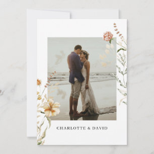 Boho Wilde Bloemen Foto Bruidsdouche Bedankkaart