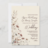 Boho Wilde Bloemen & Foto Moderne QR Code Trouwdag Kaart (Voorkant)