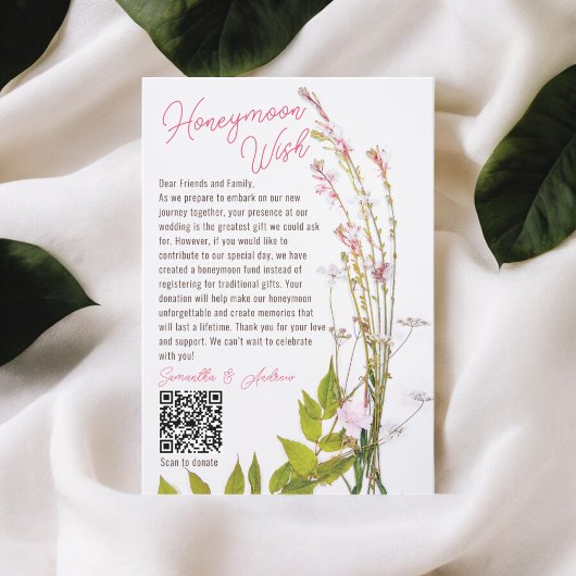 Boho wilde bloemen foto wensend goed bruiloft QR Informatiekaartje