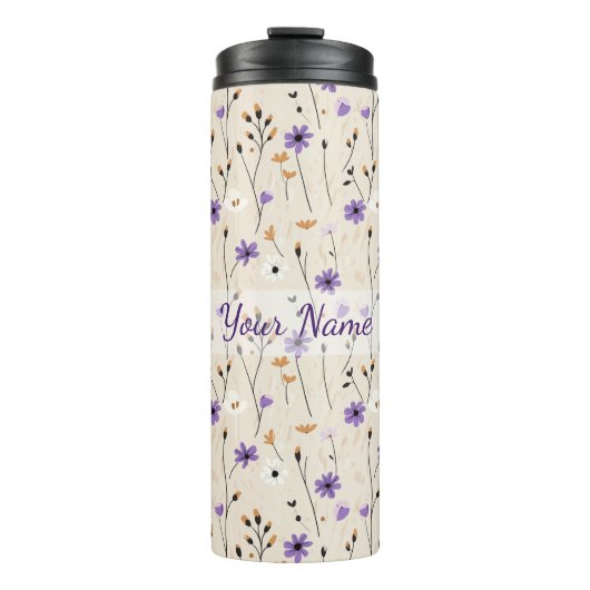 Boho Wilde Bloemen Gepersonaliseerde Bloem Thermosbeker (Voorkant)