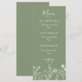 Boho wilde bloemen groene trouwfeest menu (Voorkant / Achterkant)