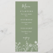 Boho wilde bloemen groene trouwfeest menu (Voorkant)