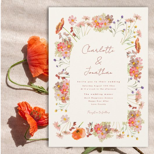 Boho Wilde Bloemen Herfst Bruiloft Kaart