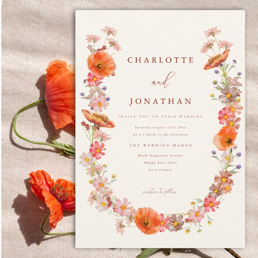Boho Wilde Bloemen Herfst Bruiloft Kaart