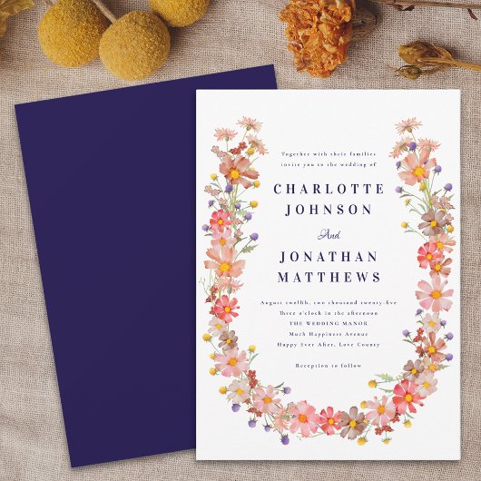 Boho Wilde Bloemen Herfst Bruiloft Kaart