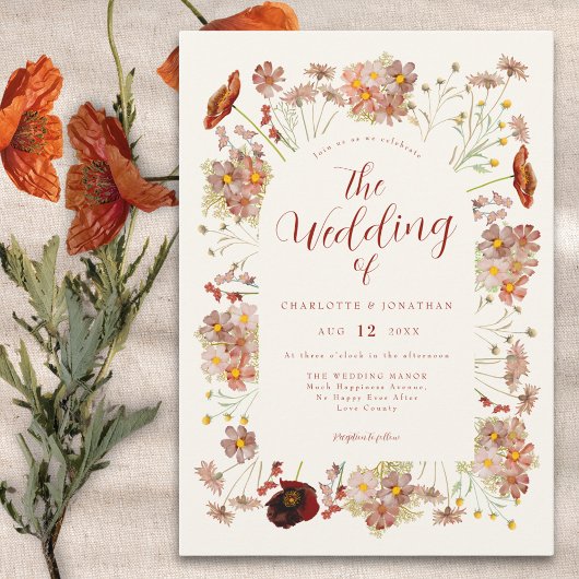 Boho Wilde Bloemen Herfst Bruiloft Kaart