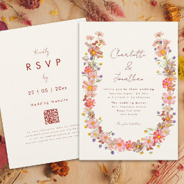 Boho Wilde Bloemen Herfst Bruiloft Kaart