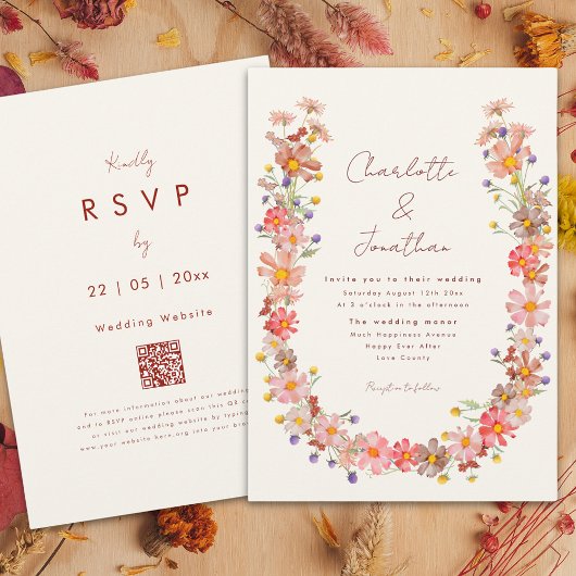 Boho Wilde Bloemen Herfst Bruiloft Kaart