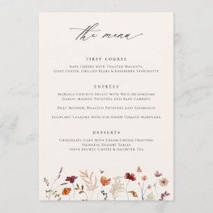 Boho Wilde Bloemen Herfst Bruiloft Menu