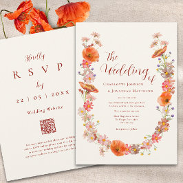 Boho Wilde Bloemen Herfst Bruiloft QR Code Kaart