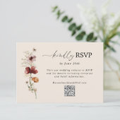 Boho Wilde Bloemen Herfst Bruiloft QR Code RSVP Ka Kaartje (Staand voorkant)