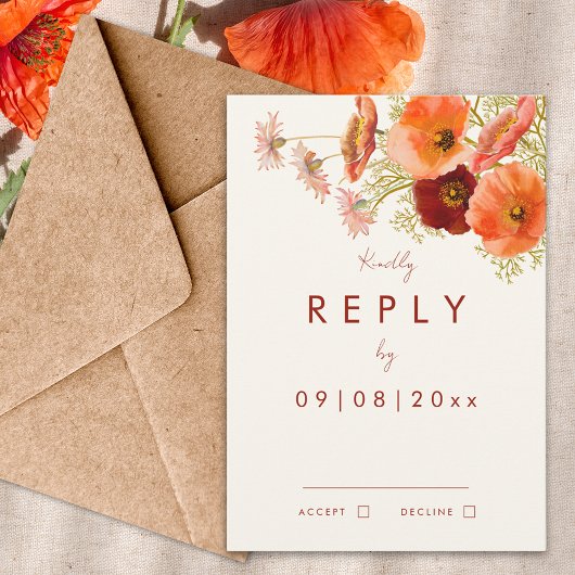 Boho Wilde Bloemen Herfst Bruiloft Reactie RSVP Kaartje