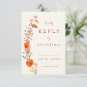 Boho Wilde Bloemen Herfst Bruiloft RSVP Kaartje (Staand voorkant)